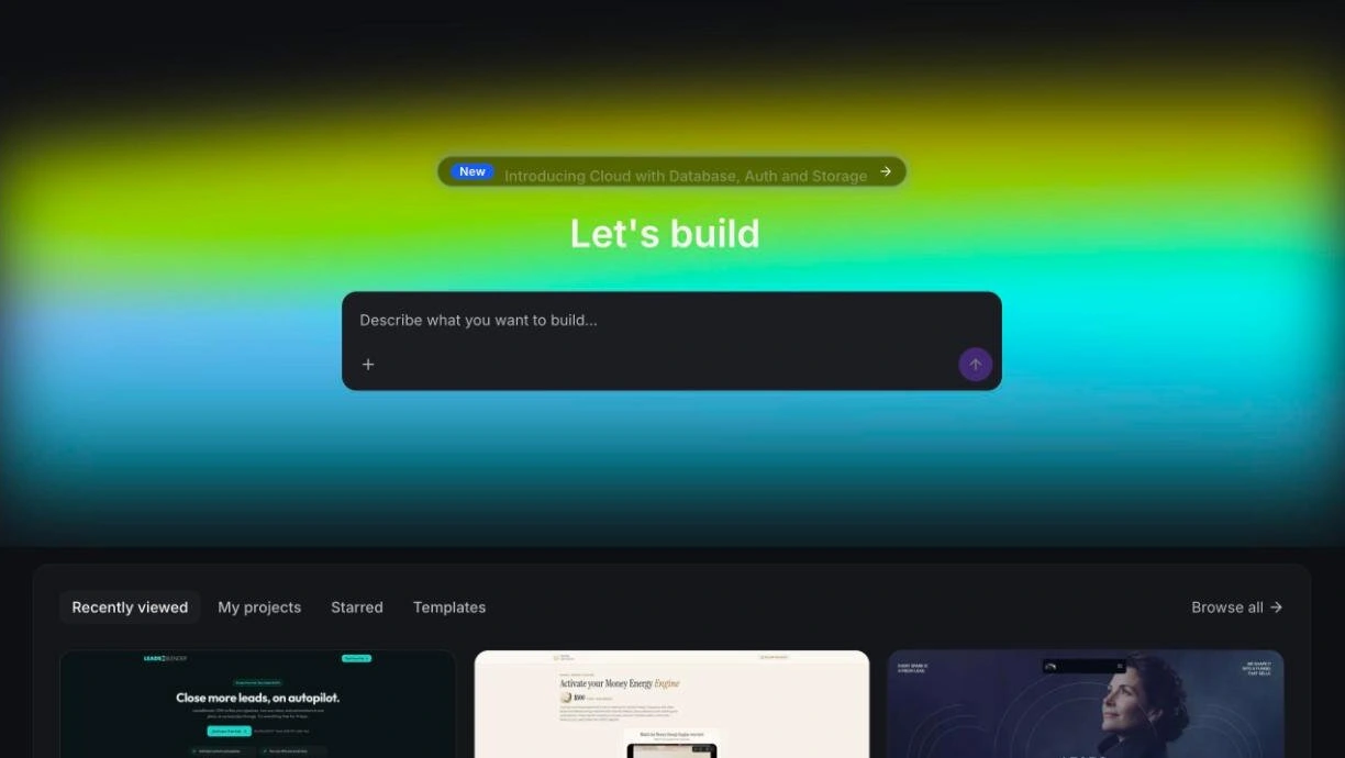 AI Studio workspace showing the Let's build prompt and recent projects